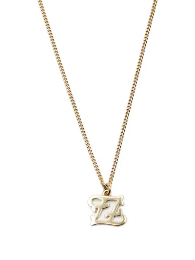Pre-owned Fendi Karligraphy-pendant Necklace In Gold