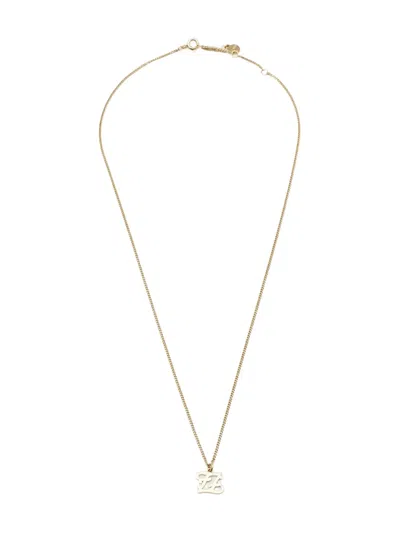 Pre-owned Fendi Karligraphy-pendant Necklace In Gold