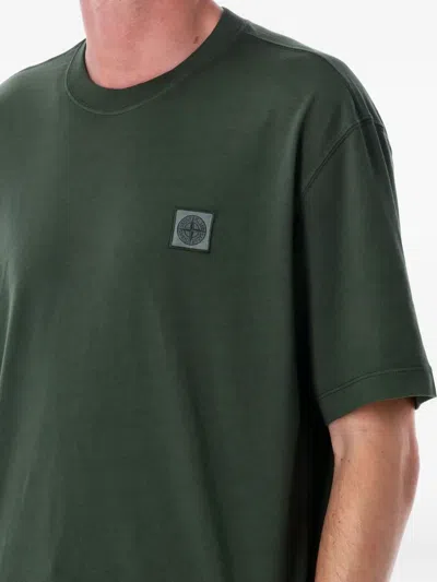Stone Island Compass Patch Cotton T-shirt In Green