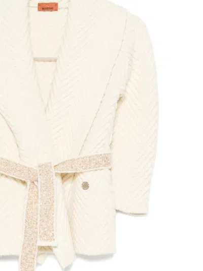 Missoni Herringbone-pattern Belted Jacket In White