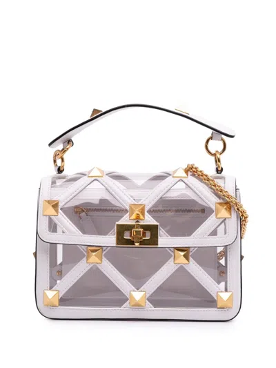 Pre-owned Valentino Garavani 2018-2025 Medium Pvc Roman Stud Satchel In White