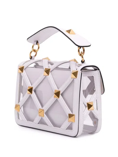 Pre-owned Valentino Garavani 2018-2025 Medium Pvc Roman Stud Satchel In White