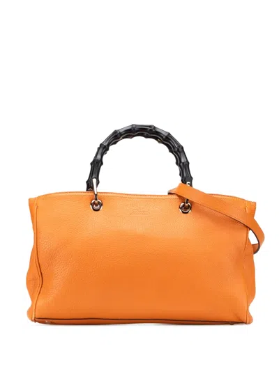Pre-owned Gucci 2016-2025 Medium Calfskin Bamboo Shopper Satchel In Orange