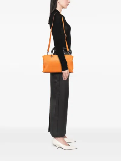 Pre-owned Gucci 2016-2025 Medium Calfskin Bamboo Shopper Satchel In Orange