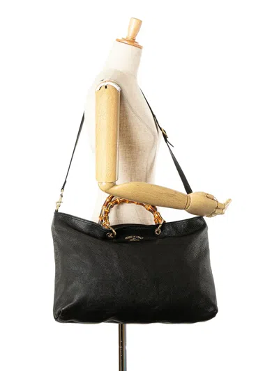 Pre-owned Gucci 2000-2015 Large Calfskin Bamboo Shopper Satchel In Black
