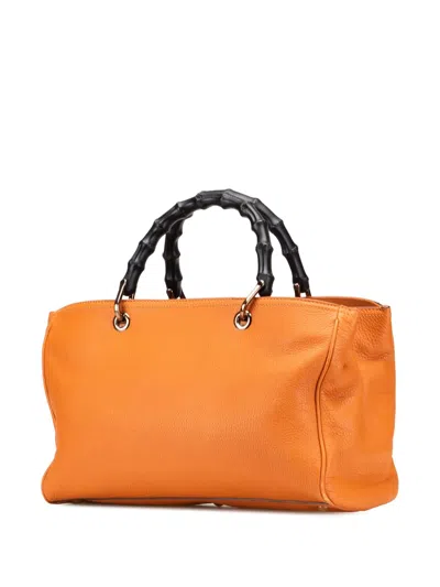 Pre-owned Gucci 2016-2025 Medium Calfskin Bamboo Shopper Satchel In Orange