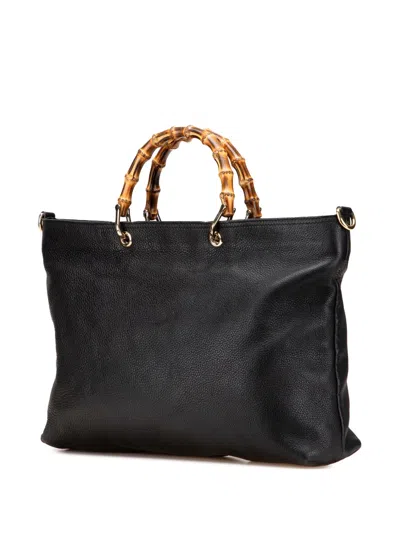 Pre-owned Gucci 2000-2015 Large Calfskin Bamboo Shopper Satchel In Black