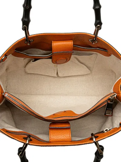 Pre-owned Gucci 2016-2025 Medium Calfskin Bamboo Shopper Satchel In Orange