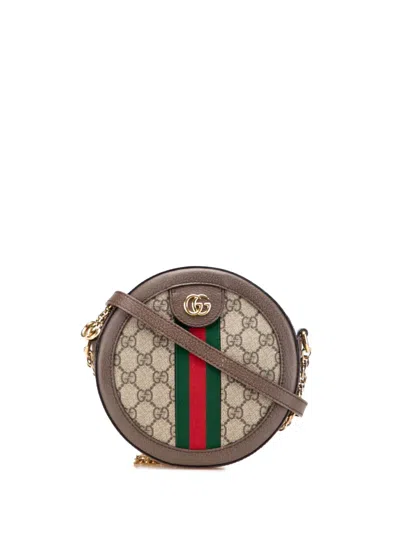 Pre-owned Gucci 2016-2025 Mini Gg Supreme Round Ophidia Crossbody Bag In Brown