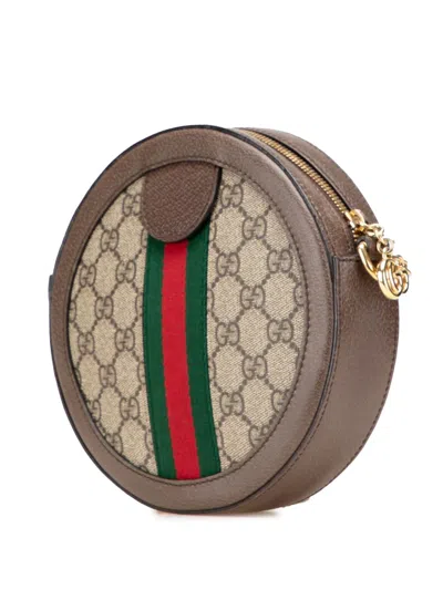 Pre-owned Gucci 2016-2025 Mini Gg Supreme Round Ophidia Crossbody Bag In Brown