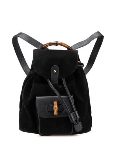 Pre-owned Gucci 2000-2015 Suede Bamboo Backpack In Black