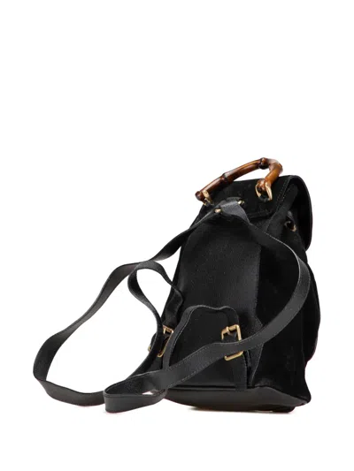Pre-owned Gucci 2000-2015 Suede Bamboo Backpack In Black