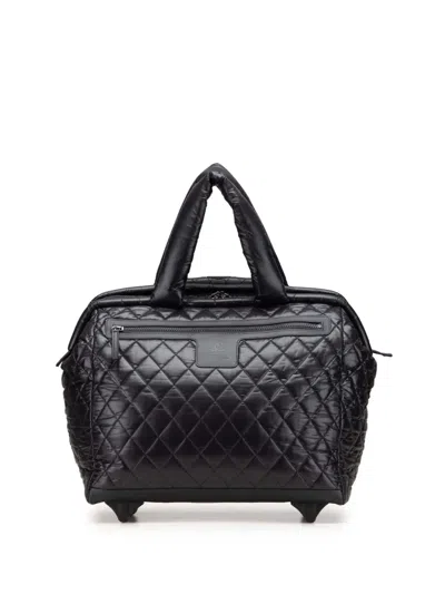Pre-owned Chanel 2009-2010 Quilted Nylon Coco Cocoon Trolley Rolling Case Travel Bag In Black