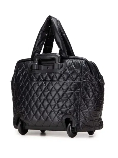 Pre-owned Chanel 2009-2010 Quilted Nylon Coco Cocoon Trolley Rolling Case Travel Bag In Black