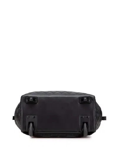 Pre-owned Chanel 2009-2010 Quilted Nylon Coco Cocoon Trolley Rolling Case Travel Bag In Black