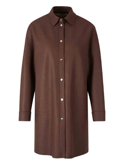 Herno Wool Snap-button Coat In Brown
