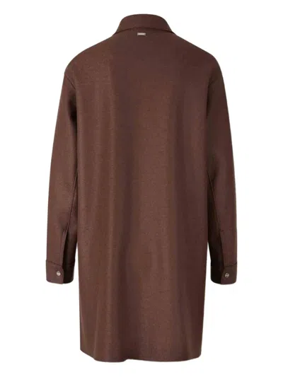 Herno Wool Snap-button Coat In Brown