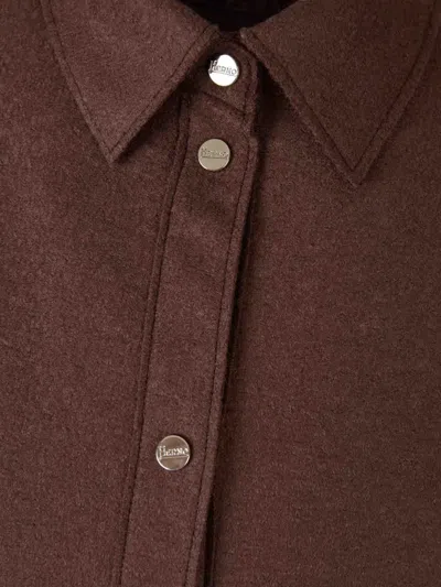 Herno Wool Snap-button Coat In Brown