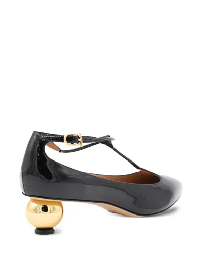 Ferragamo Round Toe T-bar Strap Gold Heel