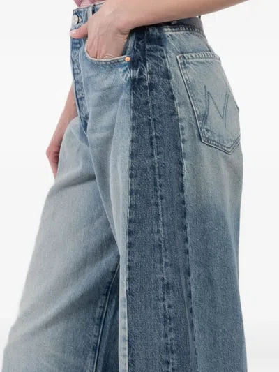 Mother The Pipe Dream Button Sneak Fray Distressed High-rise Wide-leg Jeans In Blue