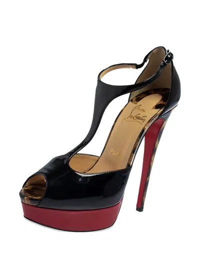 Pre-owned Christian Louboutin Jilopa Patent Leather Platform T-strap Sandals