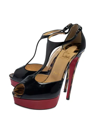 Pre-owned Christian Louboutin Jilopa Patent Leather Platform T-strap Sandals