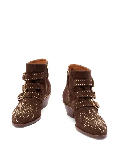 Chloé 30mm Susanna Studded Buckle Ankle Boots In Brown