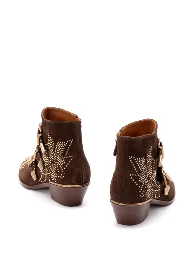 Chloé 30mm Susanna Studded Buckle Ankle Boots In Brown