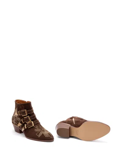 Chloé 30mm Susanna Studded Buckle Ankle Boots In Brown