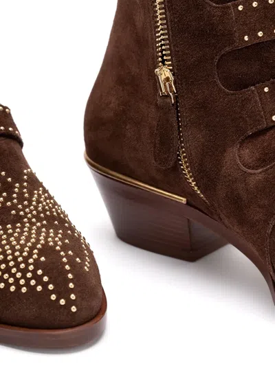 Chloé 30mm Susanna Studded Buckle Ankle Boots In Brown