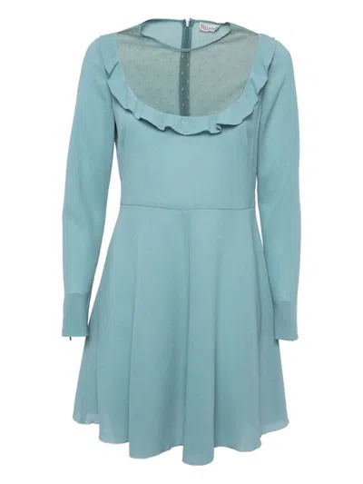 Pre-owned Valentino Wool Ruffled Dress In Blue