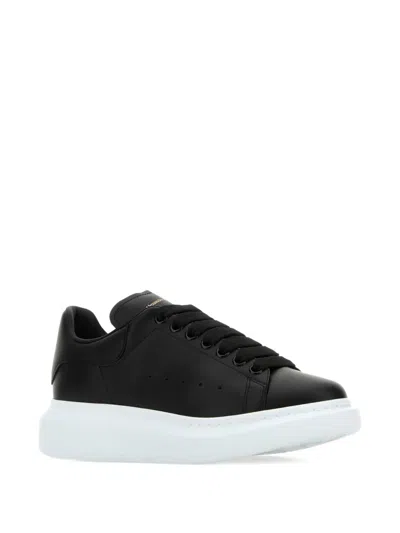 Alexander Mcqueen Women's Leather Sneakers With Leather Heel In Black