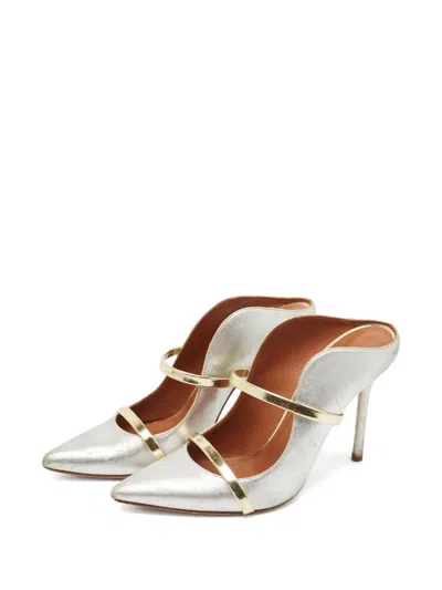 Pre-owned Malone Souliers  85mm Metallic Leather Mules In Silver
