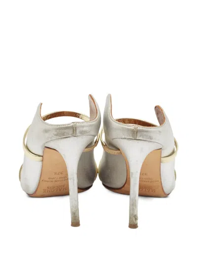 Pre-owned Malone Souliers  85mm Metallic Leather Mules In Silver