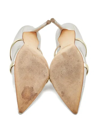 Pre-owned Malone Souliers  85mm Metallic Leather Mules In Silver