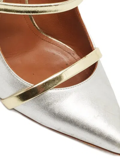 Pre-owned Malone Souliers  85mm Metallic Leather Mules In Silver