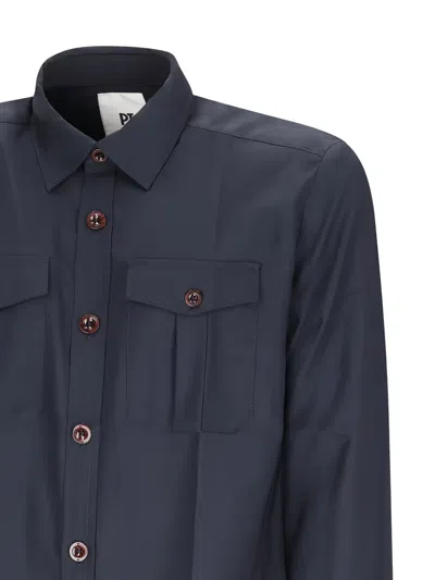 Pt Torino Double-pocket Button-down Shirt In Blue