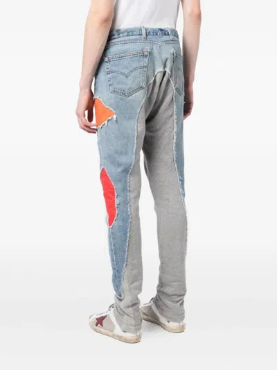 Greg Lauren Patchwork Distressed-denim Track Pants In Blue