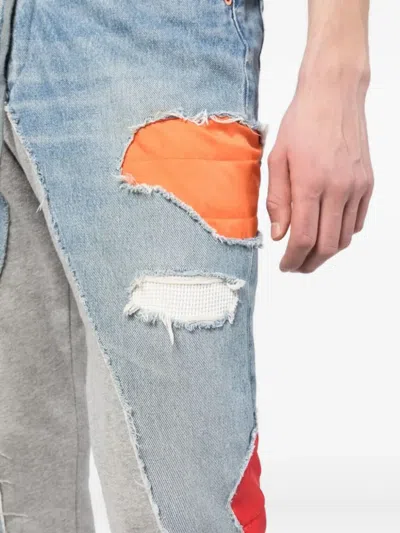 Greg Lauren Patchwork Distressed-denim Track Pants In Blue