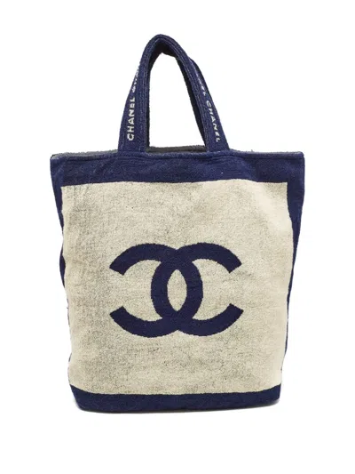Pre-owned Chanel Cc Terry-cloth Tote Bag In Neutral