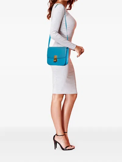 Pre-owned Celine Classic Box Leather Shoulder Bag In Blue
