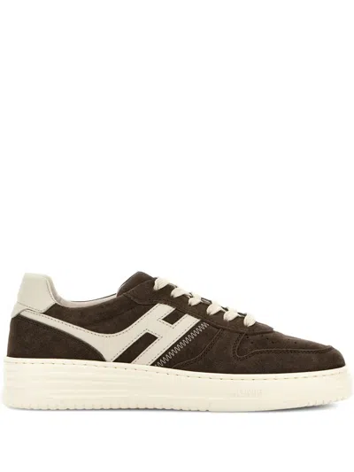 Hogan Leather Sneakers With Suede Finish And Rubber Sole In Brown