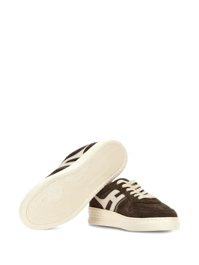 Hogan Leather Sneakers With Suede Finish And Rubber Sole In Brown