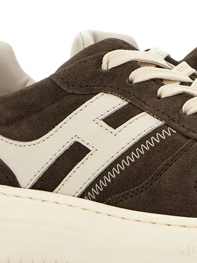 Hogan Leather Sneakers With Suede Finish And Rubber Sole In Brown