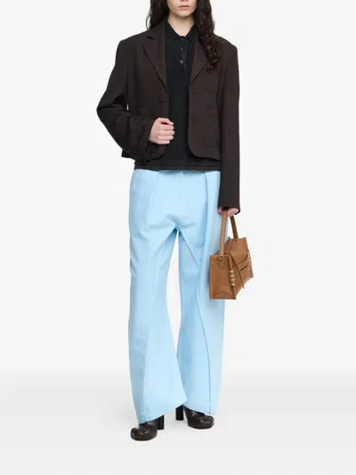 Jw Anderson Mens Dark Brown Cropped Notch-lapels Woven Jacket In Brown