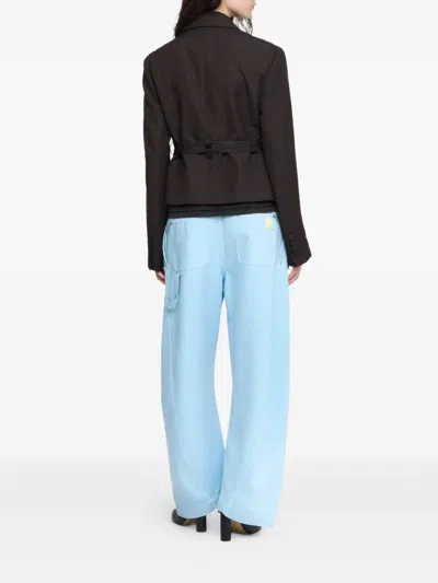 Jw Anderson Mens Dark Brown Cropped Notch-lapels Woven Jacket In Brown