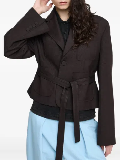 Jw Anderson Mens Dark Brown Cropped Notch-lapels Woven Jacket In Brown