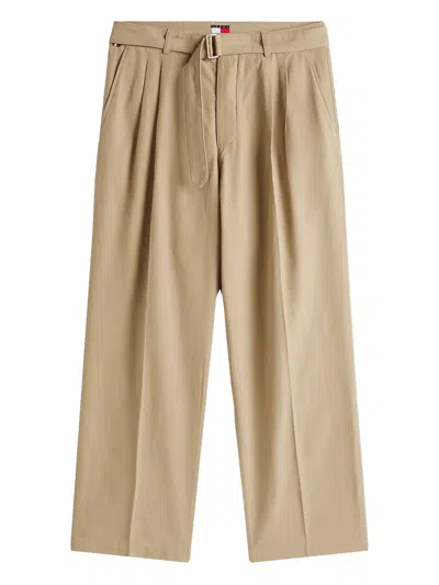 Tommy Hilfiger Pleated Belted Trousers In Neutral