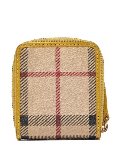 Pre-owned Burberry Checked Wallet In Neutral