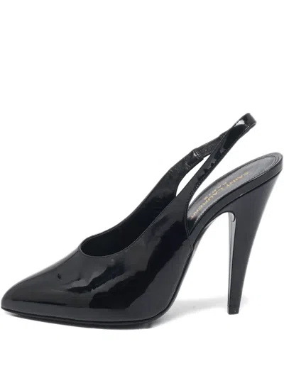 Pre-owned Saint Laurent 105mm Leather Heeled Pumps In Black